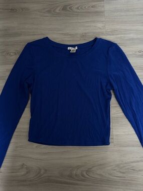 Bozzolo Cobalt Blue Ribbed Long Sleeve Crop Top